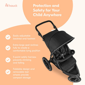 hauck 3-Wheel All Terrain Stroller with Raincover - From Birth up to 48.5lbs