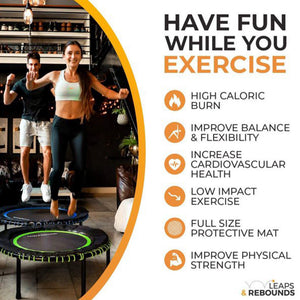 LEAPS & REBOUNDS 48" Mini Fitness Trampoline & Rebounder Gym Equipment, Orange