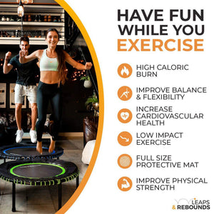 LEAPS & REBOUNDS 40" Mini Fitness Trampoline & Rebounder Gym Equipment, Pink - TRAPSKI