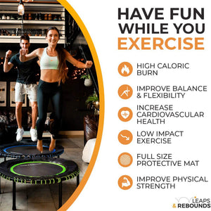 LEAPS & REBOUNDS 40" Mini Fitness Trampoline & Rebounder Gym Equipment, Green - TRAPSKI