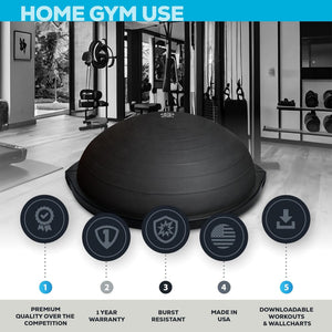 Bosu Multi Functional Home Gym 26" Original Balance Strength Board, Matte Black