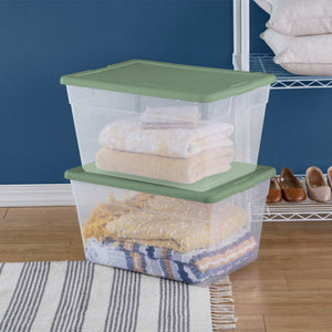 Sterilite 56 Qt Plastic Stackable Storage Container Tote, Crisp Green (32 Pack)