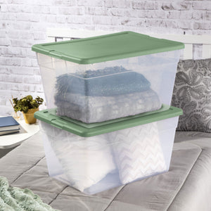 Sterilite 56 Qt Plastic Stackable Storage Container Tote, Crisp Green (24 Pack)