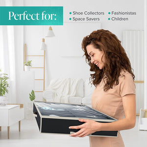 Woffit 12 Pair Under Bed Shoe Storage Zippered Organizer Box, Beige, Set of 2