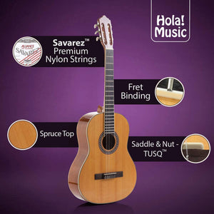 Hola! Music Pre Strung 39" Classical Guitar with Soft Nylon Strings, Natural - TRAPSKI