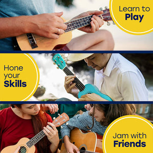 Hola! Music Color Series Soprano Ukulele Set with Tote Bag, Strap, & Picks, Blue