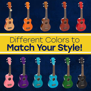 Hola! Music Color Series Soprano Ukulele Set with Tote Bag, Strap, & Picks, Blue
