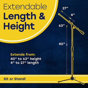 Hola! Music Adjustable Height Standard Clutch Studio Microphone Stand, Black - TRAPSKI