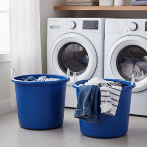 Homz 18 Gal Plastic Open Storage Round Utility Tub with Handles, Blue (2 Pack)