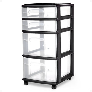 Homz Plastic 4 Drawer Medium Home Storage Container, Clear Drawers & Black Frame