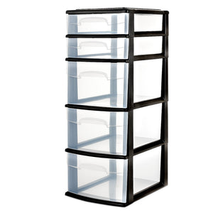 Homz Plastic 5 Drawer Home Storage Container TowerCloset Organizer, Black Frame