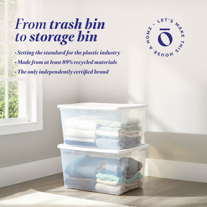 HOMZ 56qt Snaplock Clear Plastic Storage Container Bin with Secure Lid, 2 Pack