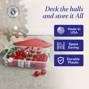 HOMZ 60-Quart Latching Holiday Underbed Storage Container Box, Clear (2 Pack)