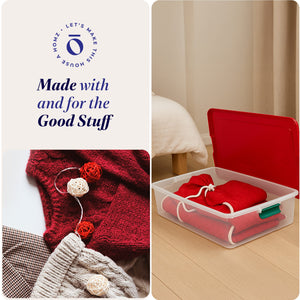 HOMZ 60-Quart Latching Holiday Underbed Storage Container Box, Clear (2 Pack)