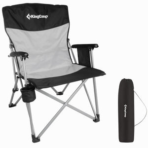 KingCamp Padded Outdoor Camping Lounge Chair with Cupholder & Pocket, Black/Grey - TRAPSKI