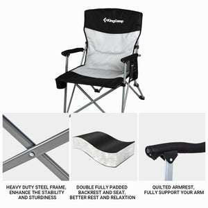 KingCamp Padded Outdoor Camping Lounge Chair with Cupholder & Pocket, Black/Grey - TRAPSKI