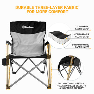 KingCamp Padded Outdoor Camping Lounge Chair with Cupholder & Pocket, Black/Grey - TRAPSKI
