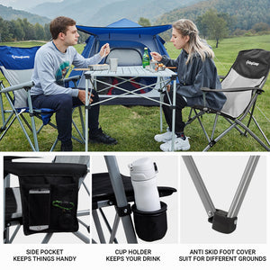 KingCamp Padded Outdoor Camping Lounge Chair with Cupholder & Pocket, Black/Grey - TRAPSKI
