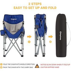 KingCamp Padded Outdoor Camping Lounge Chair with Cupholder & Pocket, Blue/Grey