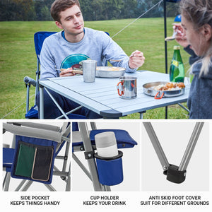 KingCamp Padded Outdoor Camping Lounge Chair with Cupholder & Pocket, Blue/Grey