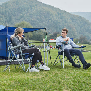 KingCamp Padded Outdoor Camping Lounge Chair with Cupholder & Pocket, Blue/Grey