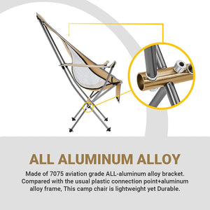 KingCamp Lightweight Highback Camp Lounge Chair with Cupholder & Pocket, Khaki