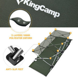 KingCamp Folding Portable Outdoor Camping Cot w/ Multi Layer Side Pocket, Green