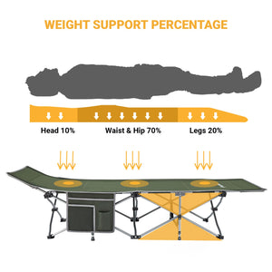 KingCamp Folding Portable Outdoor Camping Cot w/ Multi Layer Side Pocket, Green
