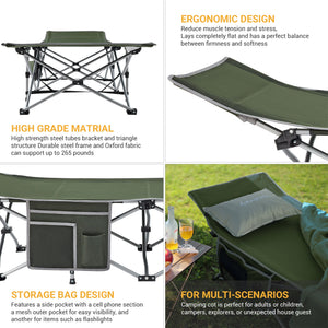 KingCamp Folding Portable Outdoor Camping Cot w/ Multi Layer Side Pocket, Green
