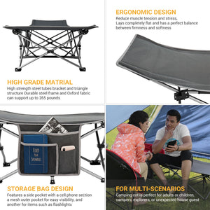 KingCamp Folding Portable Outdoor Camping Cot w/ Multi Layer Side Pocket, Grey