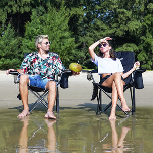 KingCamp Padded Folding Chair with Cupholder, Cooler, and Pocket, Grey (2 Pack)