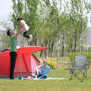 KingCamp Padded Folding Chair with Cupholder, Cooler, and Pocket, Grey (2 Pack)