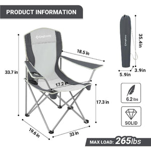 KingCamp Lightweight Folding Outdoor Camping Chair with Cupholder, Black/Grey