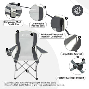 KingCamp Lightweight Folding Outdoor Camping Chair with Cupholder, Black/Grey