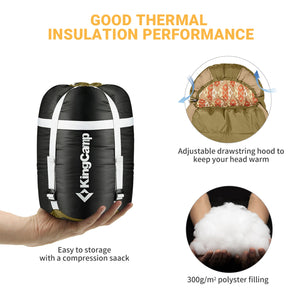 KingCamp Ultralight Warm 3 Season Sleeping Bag w/Compact Compression Sack, Olive