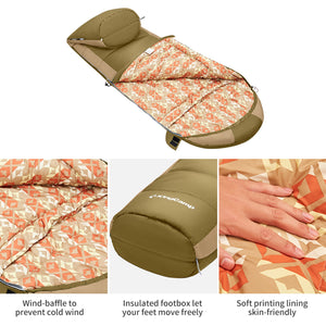 KingCamp Ultralight Warm 3 Season Sleeping Bag w/Compact Compression Sack, Olive