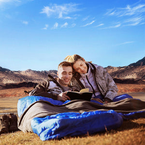 KingCamp 87x59" 2 Person 20 Degree Family Couple Sleeping Bag w/2 Pillows, Grey