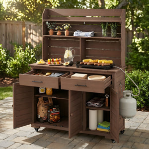 TOPMAX 65"H Large Garden Potting Bench with Storage and Lockable Wheels