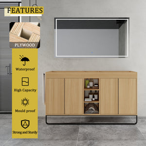 60-Inch Freestanding Bathroom Cabinet with Soft Close Doors & Open Storage