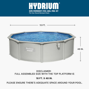 Bestway Hydrium 15' x 48" Round Steel Wall Above Ground Swimming Pool Set, Gray - TRAPSKI