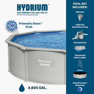 Bestway Hydrium 15' x 48" Round Steel Wall Above Ground Swimming Pool Set, Gray - TRAPSKI