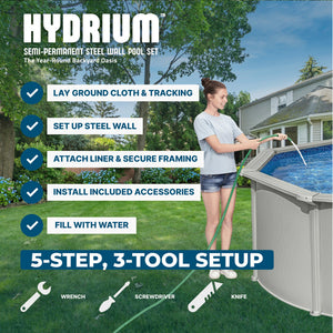 Bestway Hydrium 15' x 48" Round Steel Wall Above Ground Swimming Pool Set, Gray - TRAPSKI