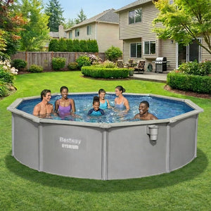 Bestway Hydrium 15' x 48" Round Steel Wall Above Ground Swimming Pool Set, Gray - TRAPSKI