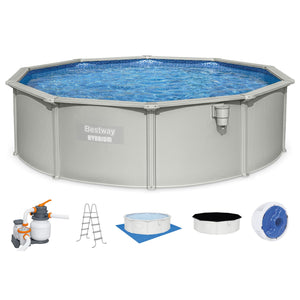 Bestway Hydrium 15' x 48" Round Steel Wall Above Ground Swimming Pool Set, Gray - TRAPSKI