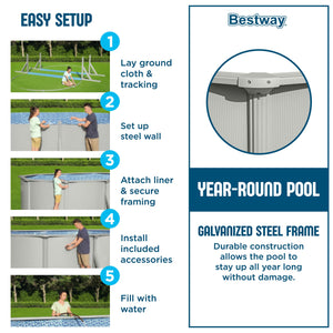 Bestway Hydrium 15' x 48" Round Steel Wall Above Ground Swimming Pool Set, Gray