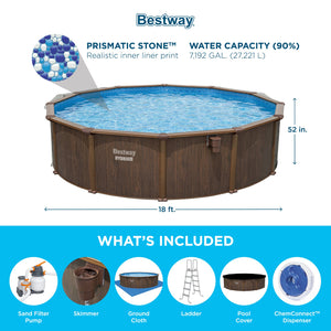 Bestway Hydrium 18' x 52" Round Steel Wall Above Ground Swimming Pool Set, Brown