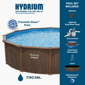 Bestway Hydrium 18' x 52" Round Steel Wall Above Ground Swimming Pool Set, Brown