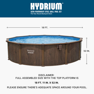 Bestway Hydrium 18' x 52" Round Steel Wall Above Ground Swimming Pool Set, Brown