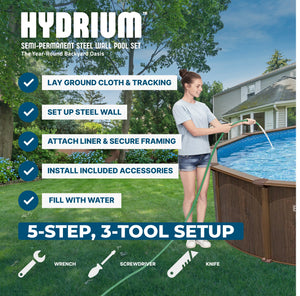 Bestway Hydrium 18' x 52" Round Steel Wall Above Ground Swimming Pool Set, Brown