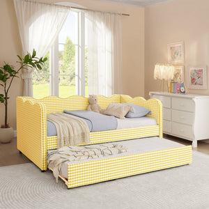 Cozy Gingham Daybed with Trundle Twin Size Sofa Bed